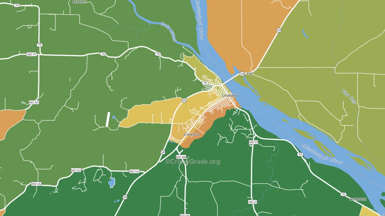 Louisiana, MO Map of Robbery Rates