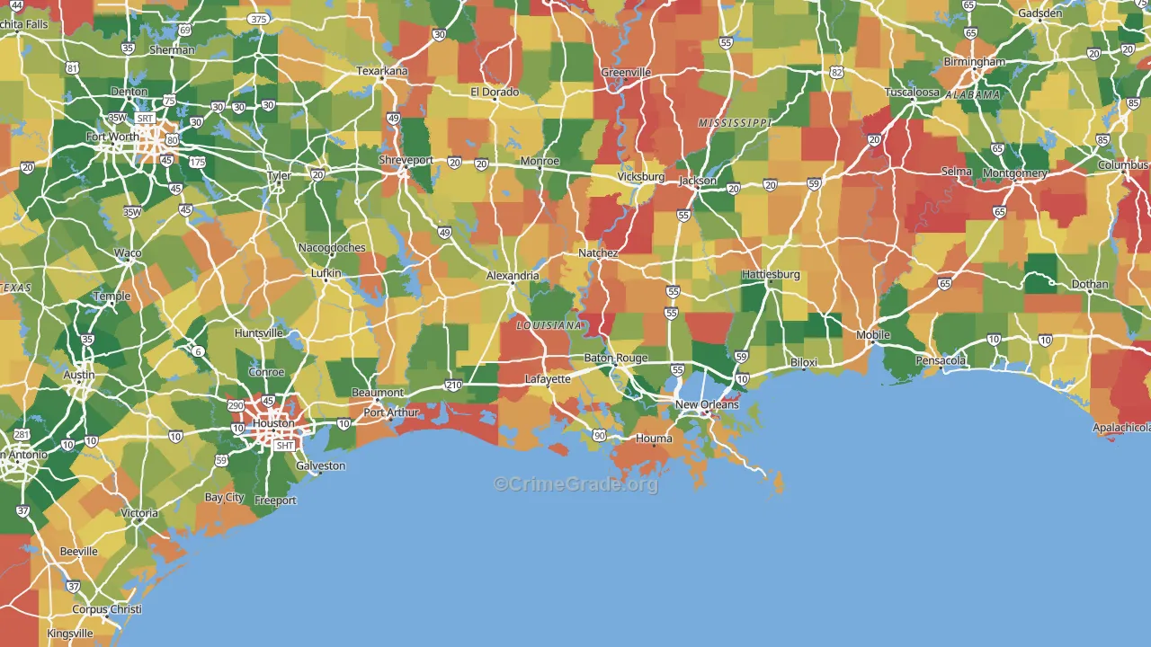 Louisiana Map of Robbery Rates