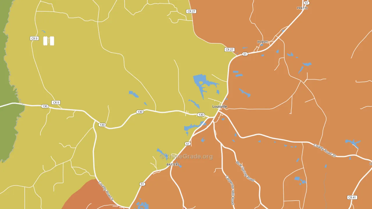 Louisville, AL Map of Robbery Rates