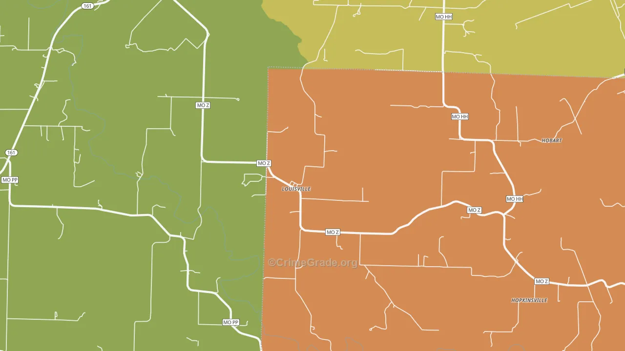 Louisville, MO Map of Robbery Rates