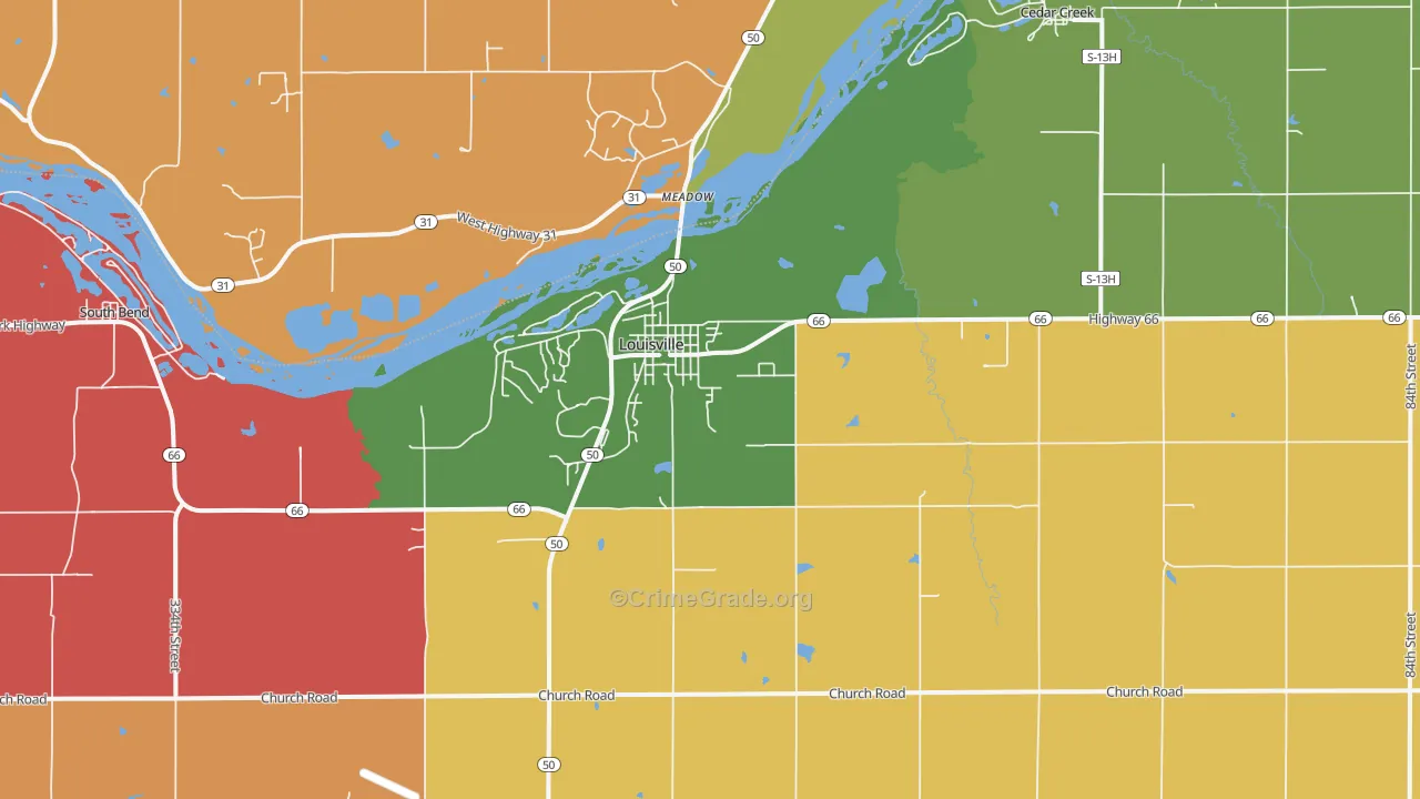 Louisville, NE Map of Robbery Rates
