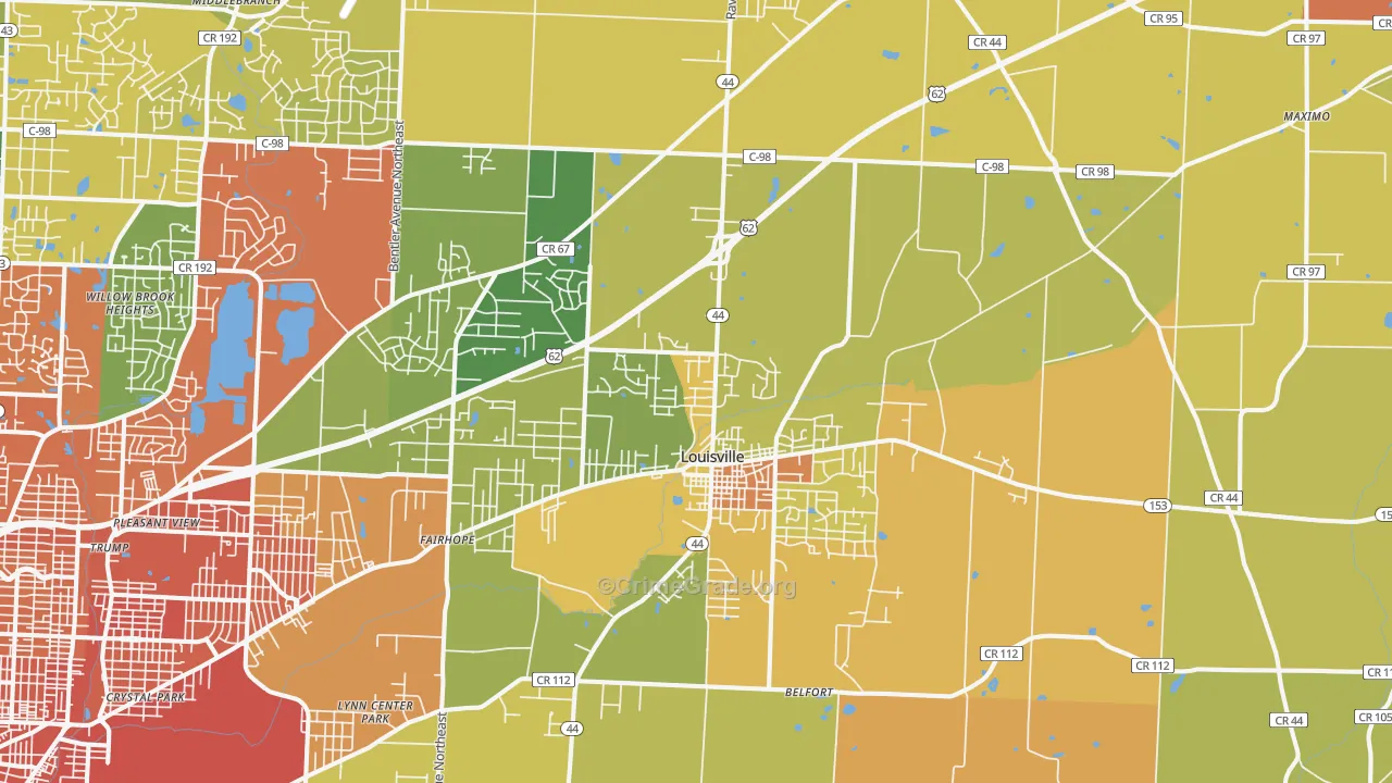 Louisville, OH Map of Robbery Rates