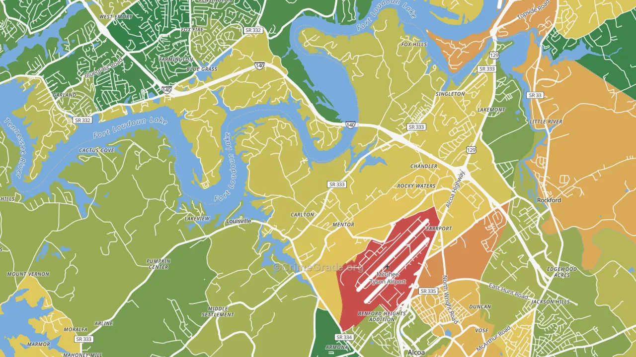 Louisville, TN Map of Robbery Rates