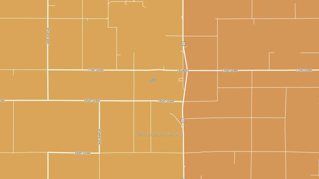 Lourdes, IA Map of Robbery Rates