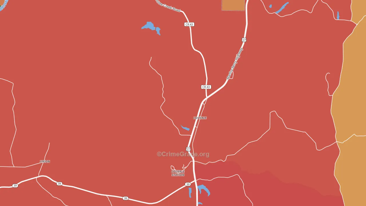 Louvale, GA Map of Robbery Rates