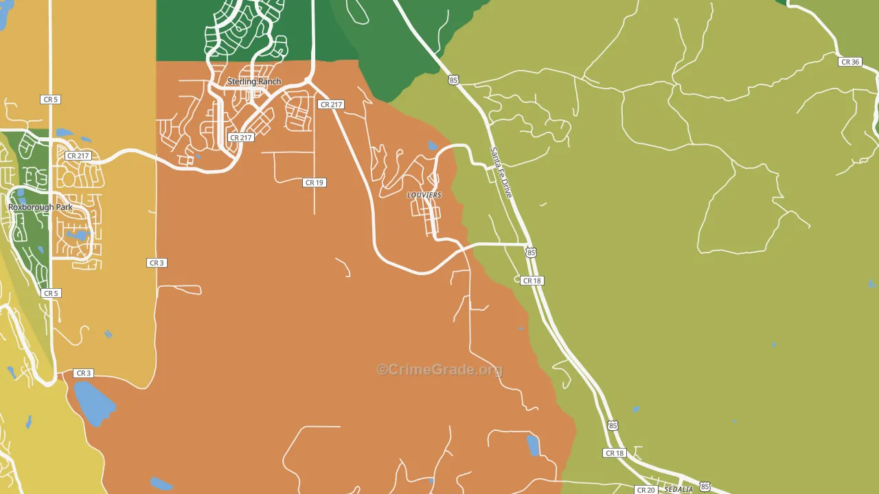 Louviers, CO Map of Robbery Rates