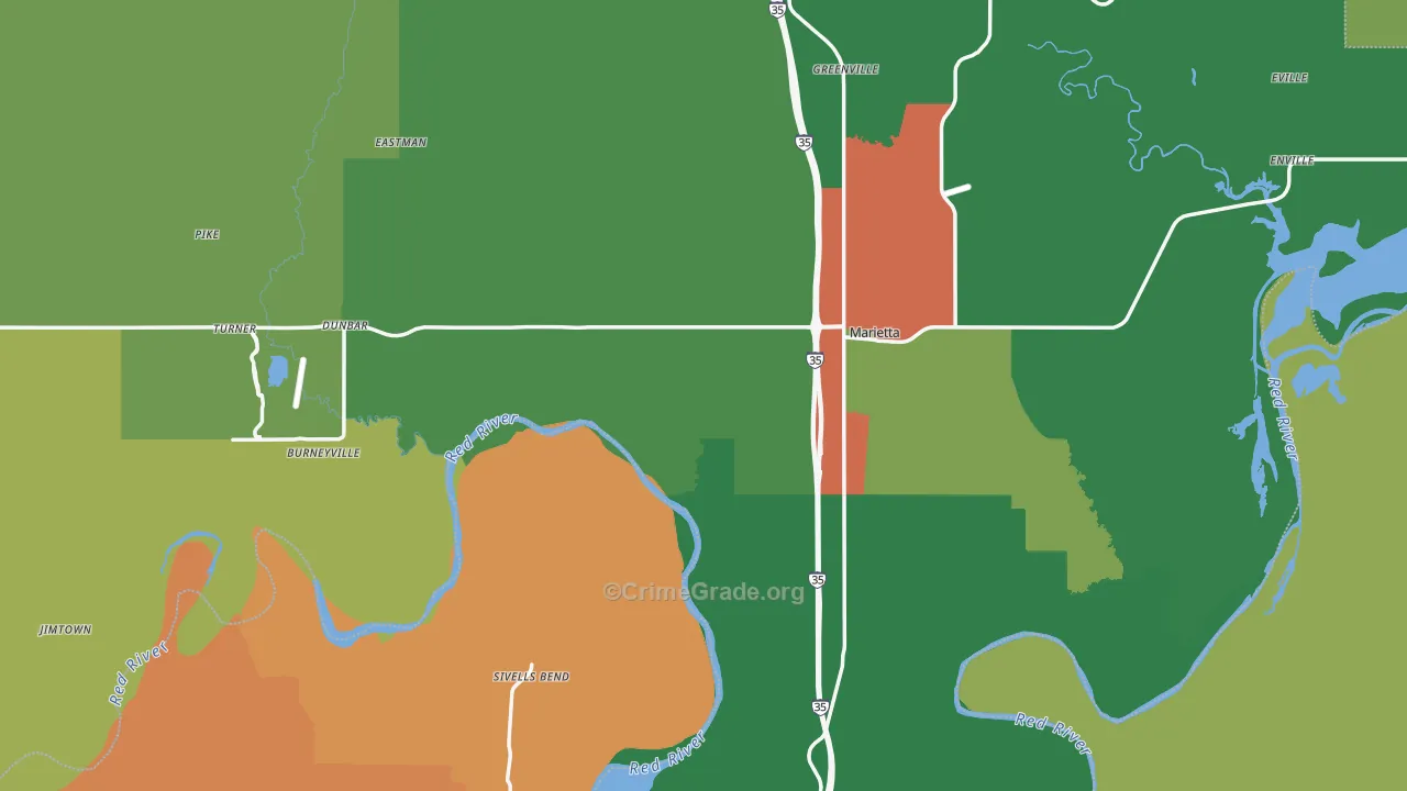 Love County, OK Map of Robbery Rates