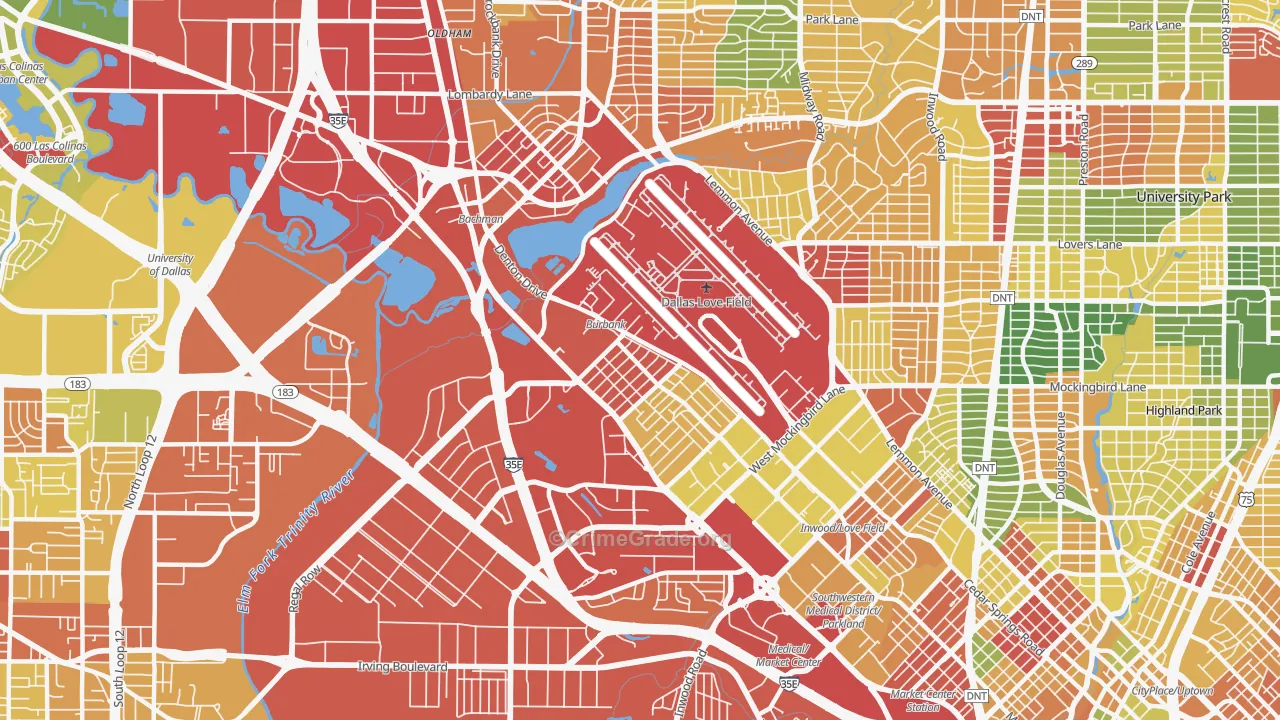 Love Field Area, Dallas, TX Map of Robbery Rates