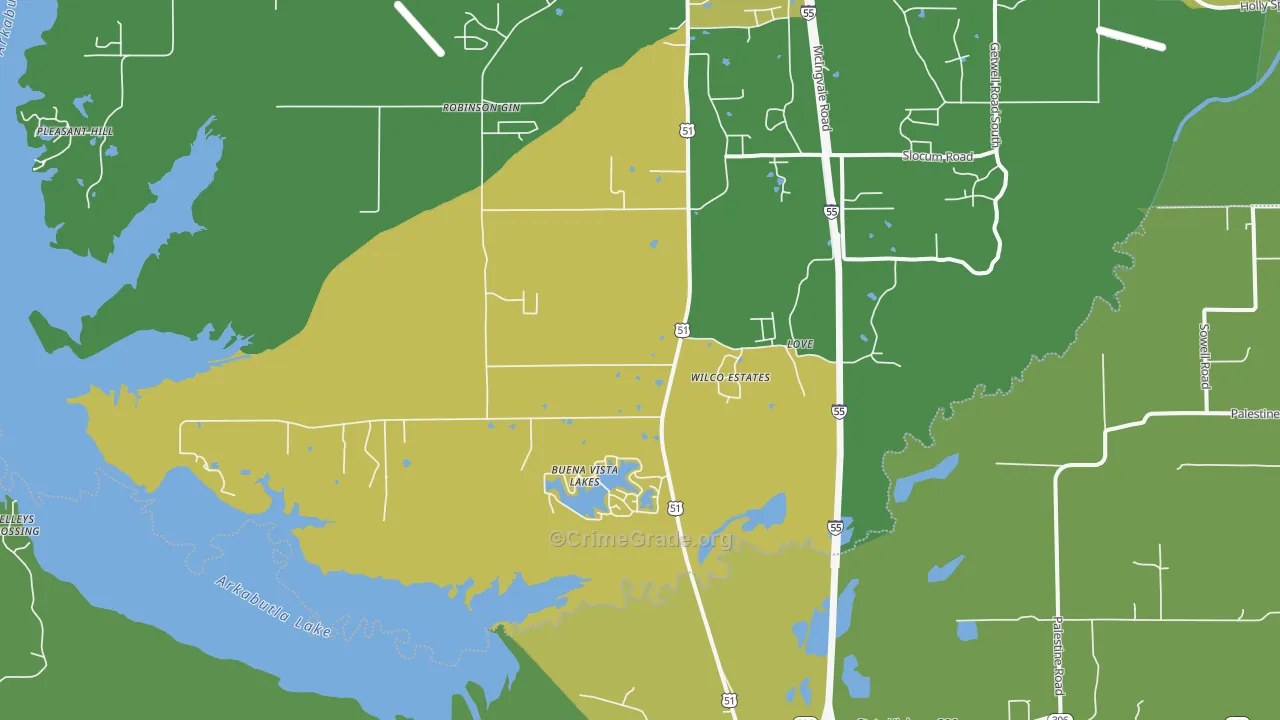 Love, MS Map of Robbery Rates