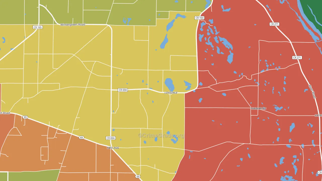 Lovedale, FL Map of Robbery Rates