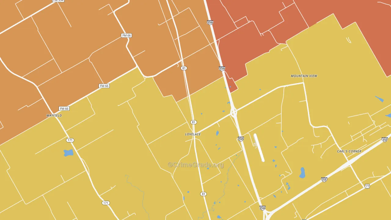 Lovelace, TX Map of Robbery Rates