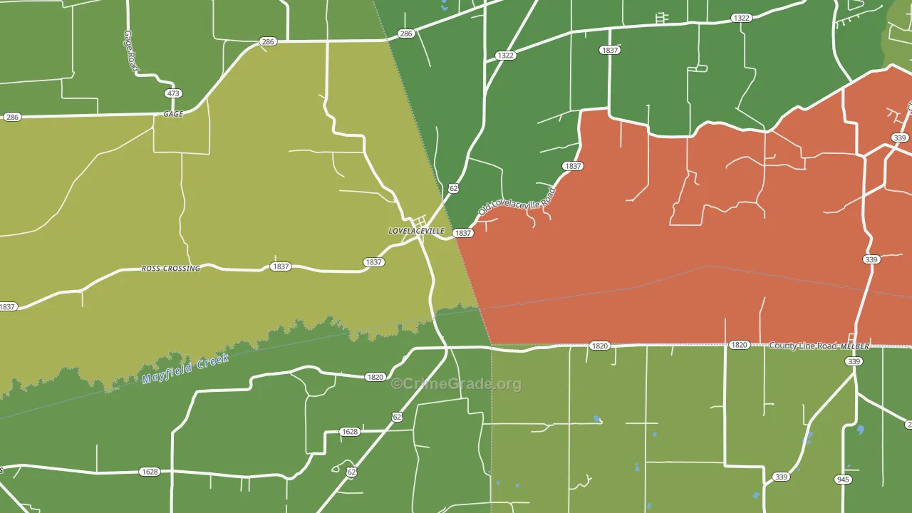 Lovelaceville, KY Map of Robbery Rates