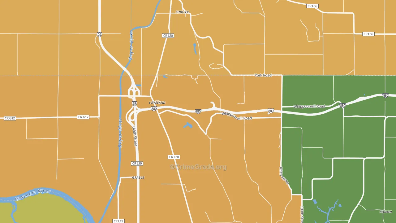 Loveland, IA Map of Robbery Rates