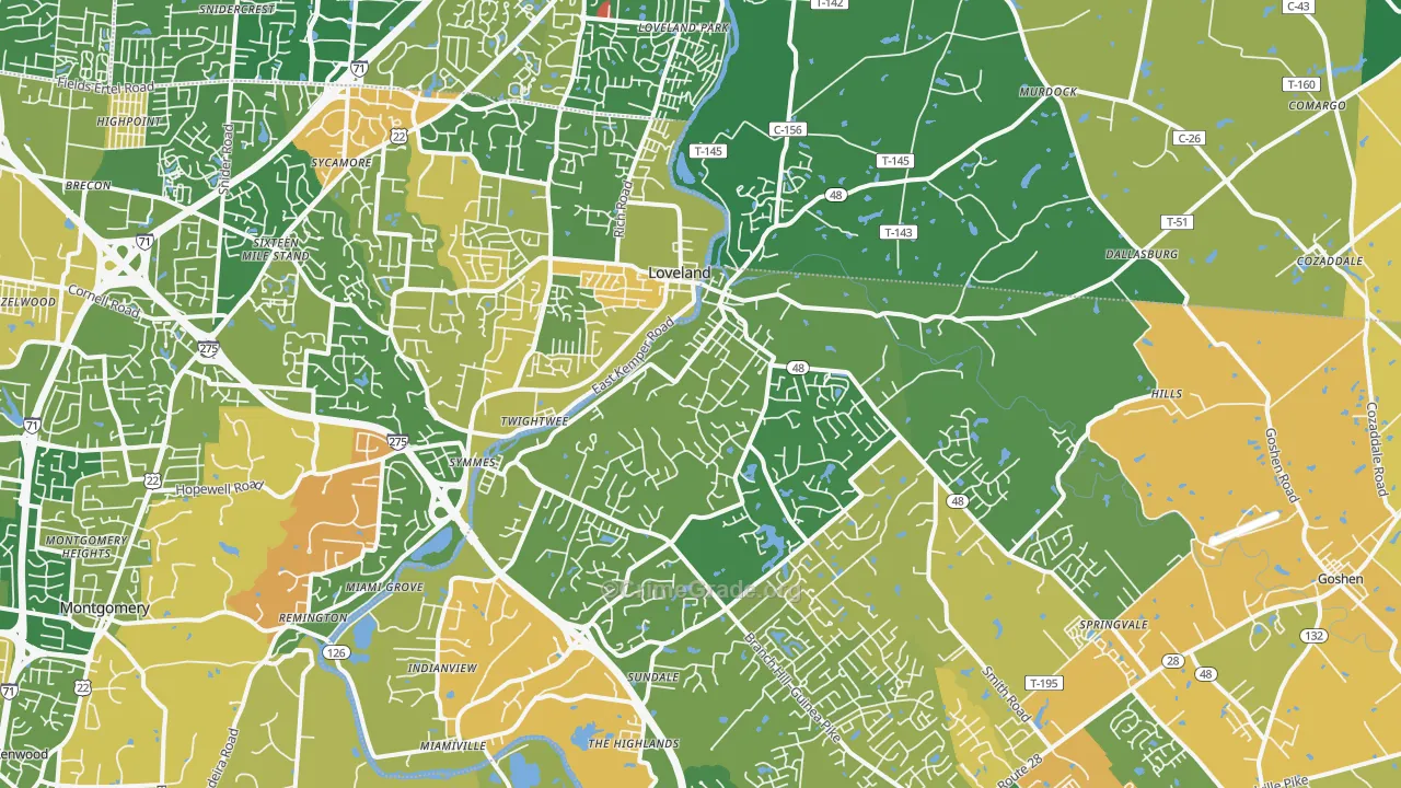 Loveland, OH Map of Robbery Rates