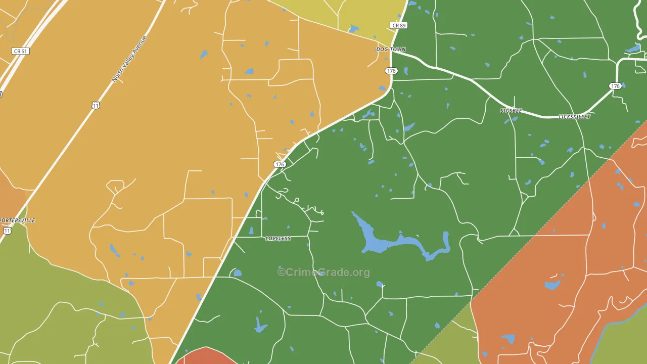 Loveless, AL Map of Robbery Rates