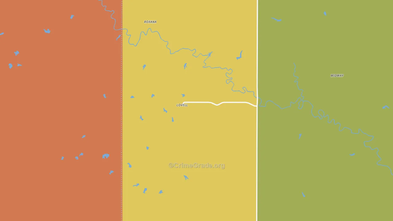Lovell, OK Map of Robbery Rates