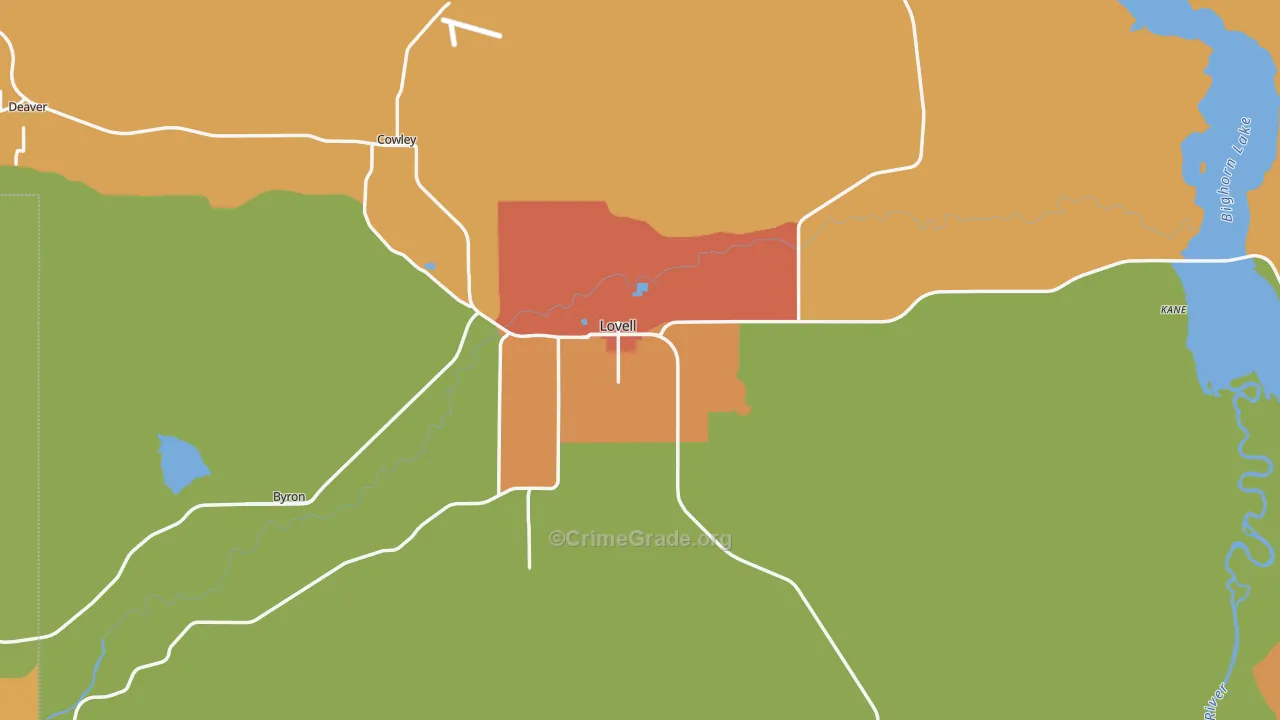 Lovell, WY Map of Robbery Rates