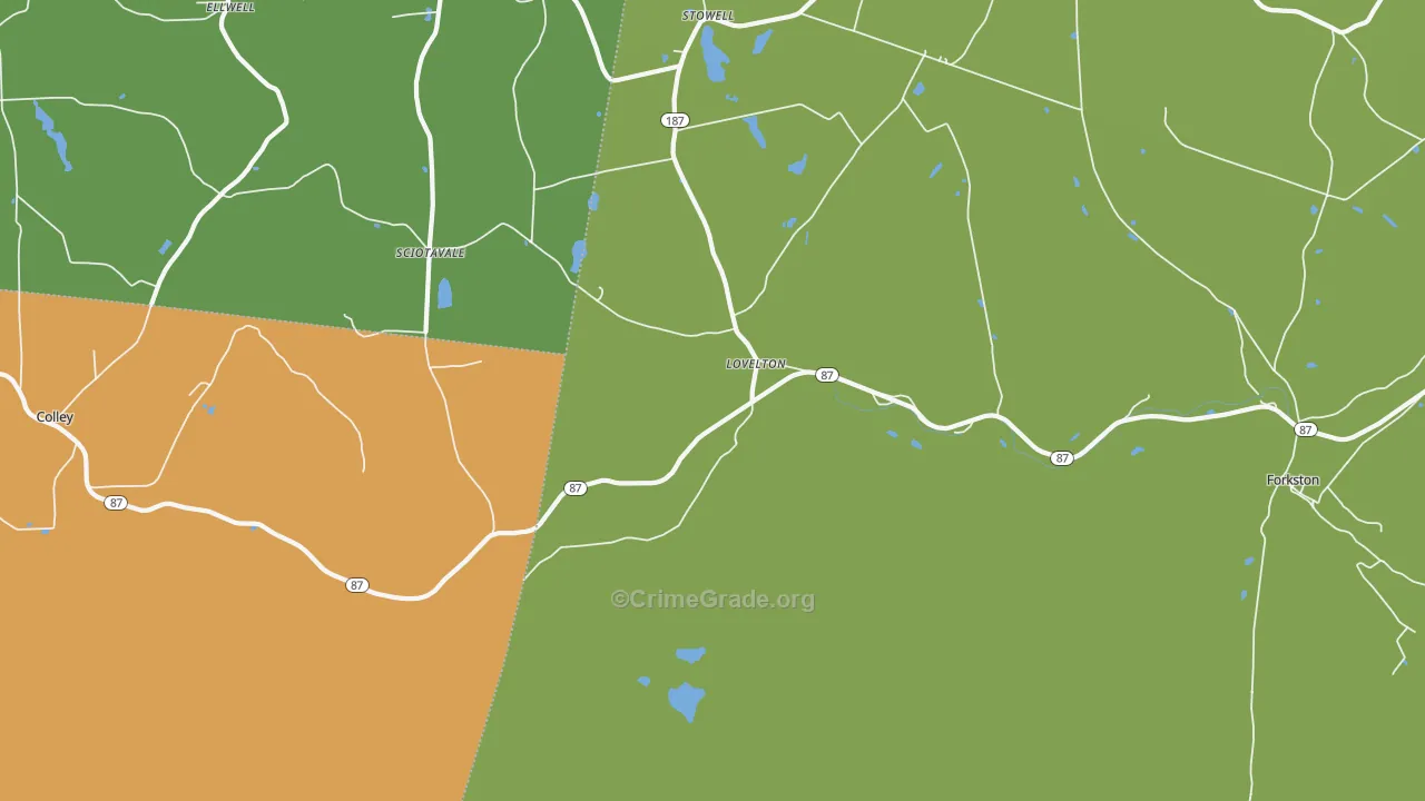 Lovelton, PA Map of Robbery Rates