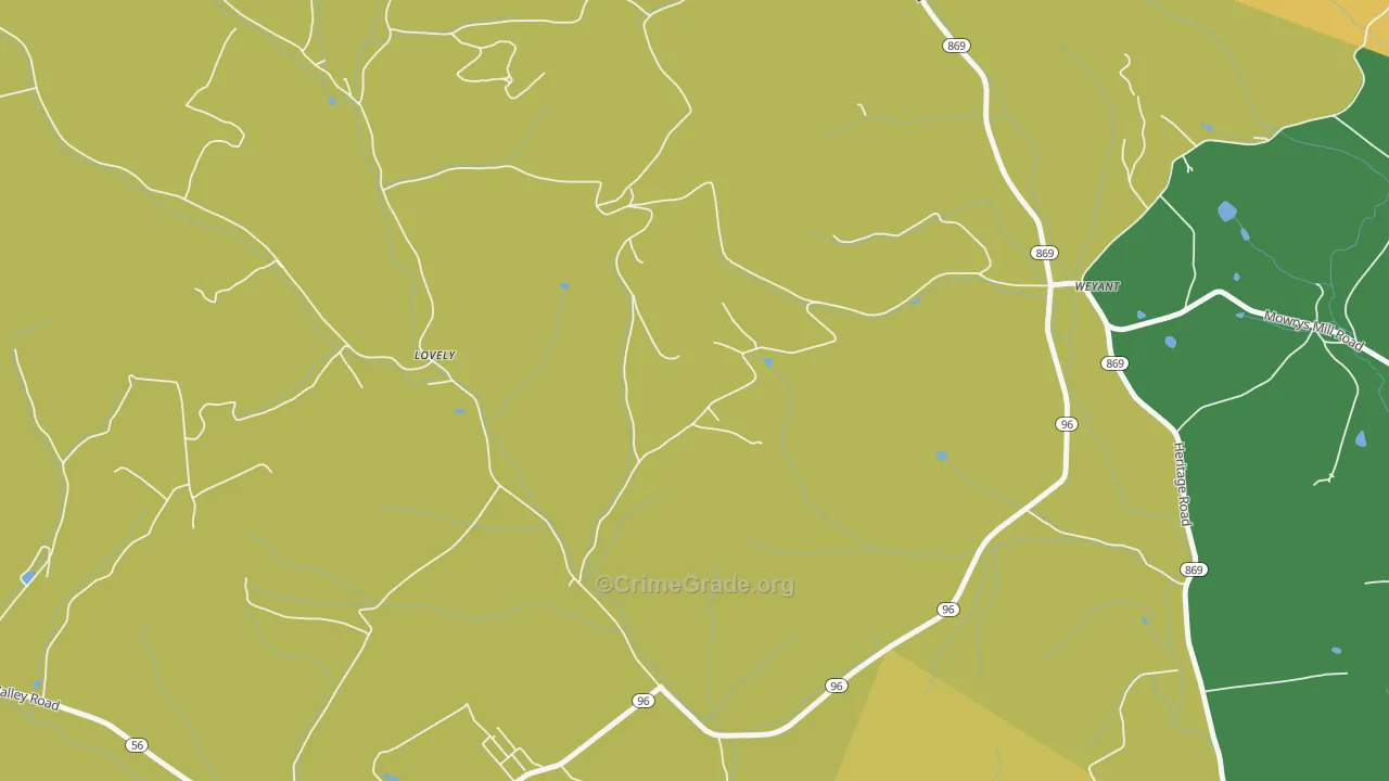 Lovely, PA Map of Robbery Rates