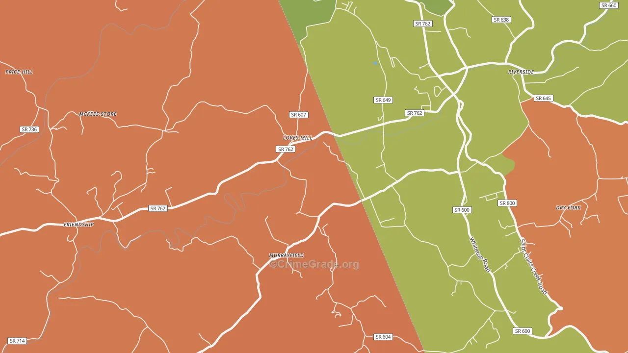 Loves Mill, VA Map of Robbery Rates