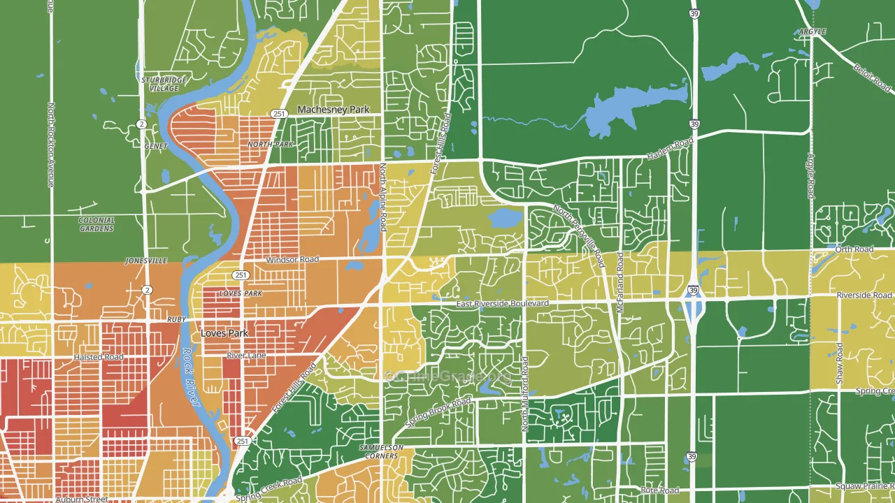 Loves Park, IL Map of Robbery Rates