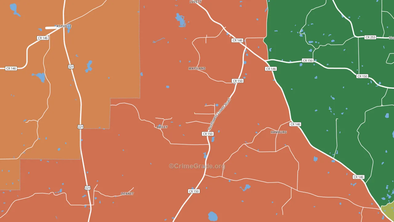 Lovett, FL Map of Robbery Rates