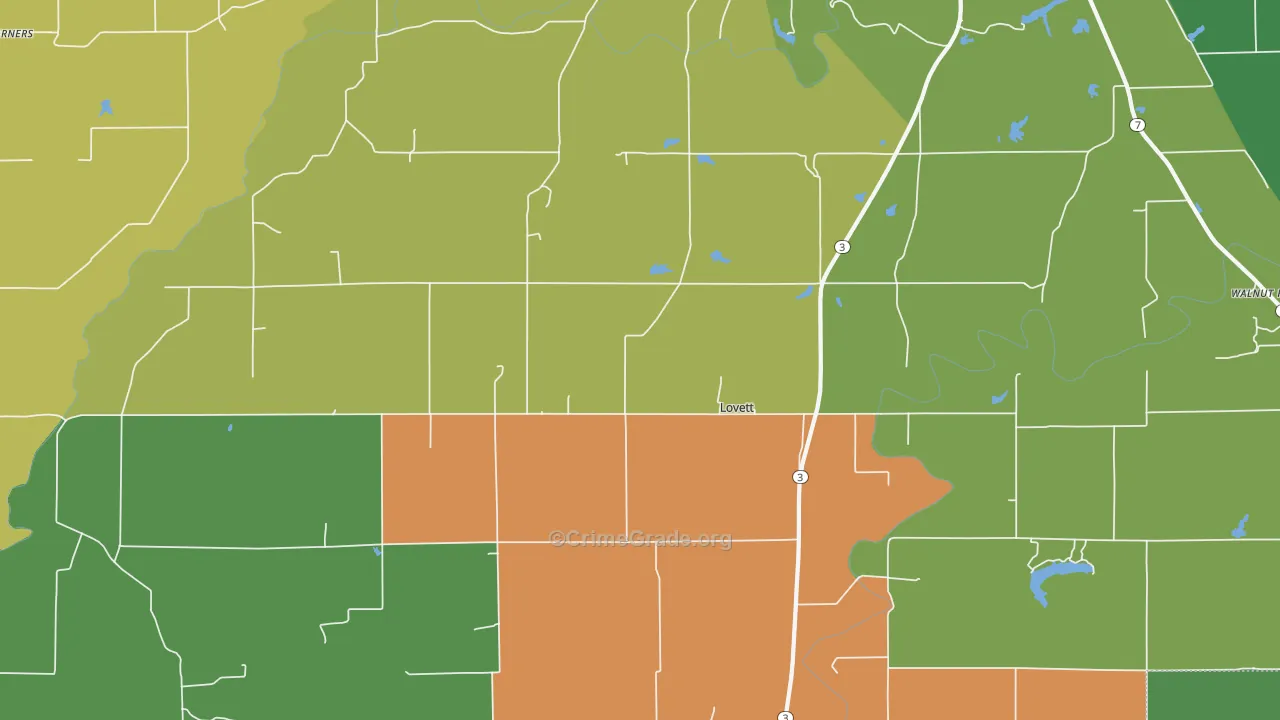 Lovett, IN Map of Robbery Rates