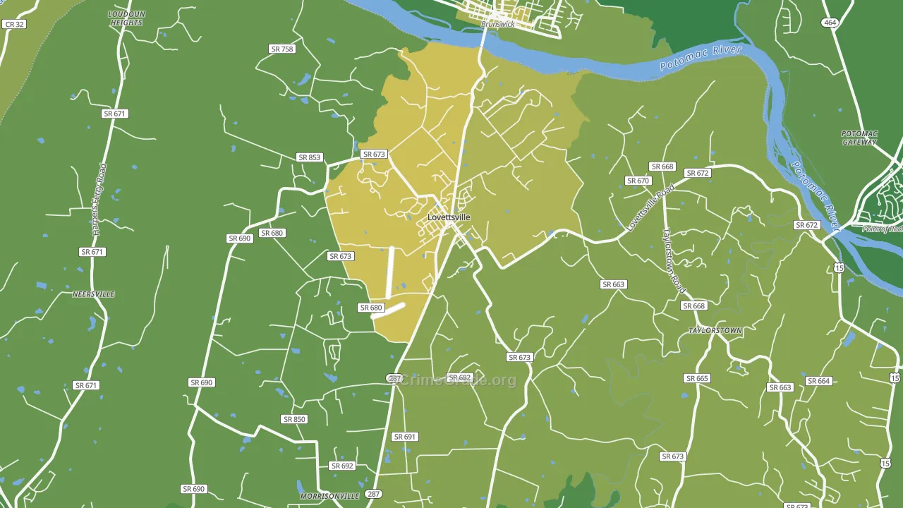 Lovettsville, VA Map of Robbery Rates