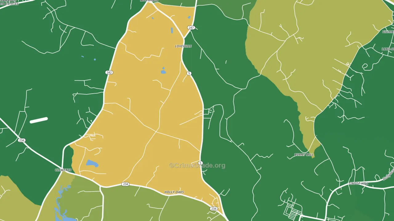 Loveville, MD Map of Robbery Rates