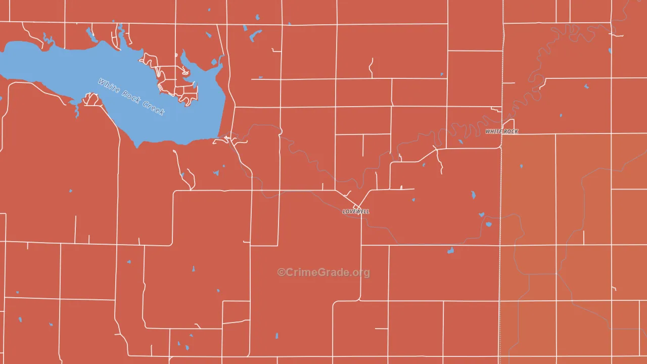 Lovewell, KS Map of Robbery Rates