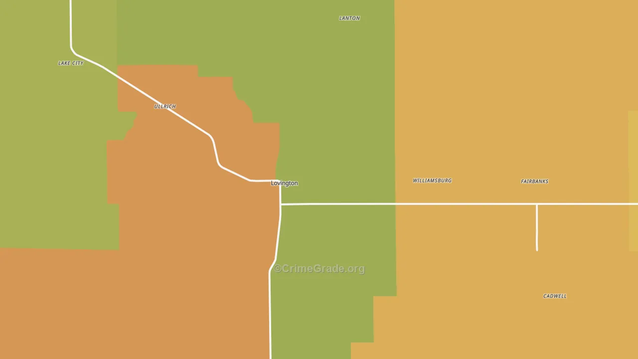 Lovington, IL Map of Robbery Rates