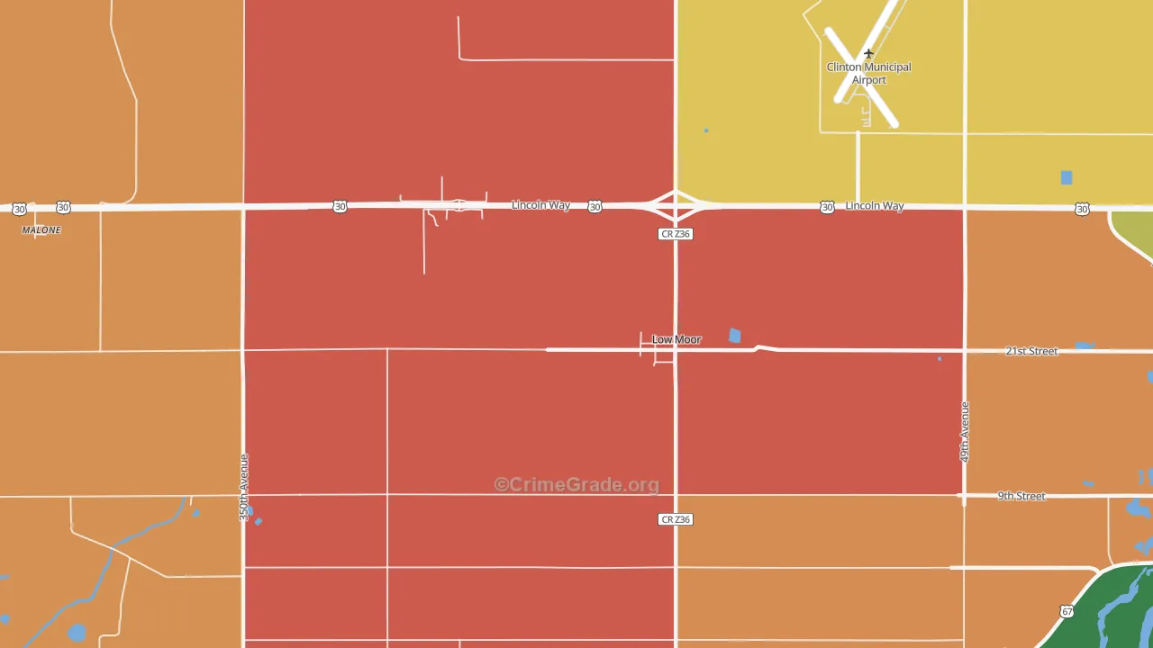 Low Moor, IA Map of Robbery Rates