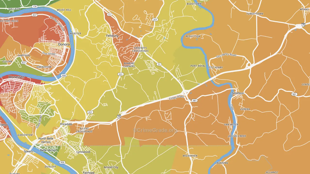 Lowber, PA Map of Robbery Rates