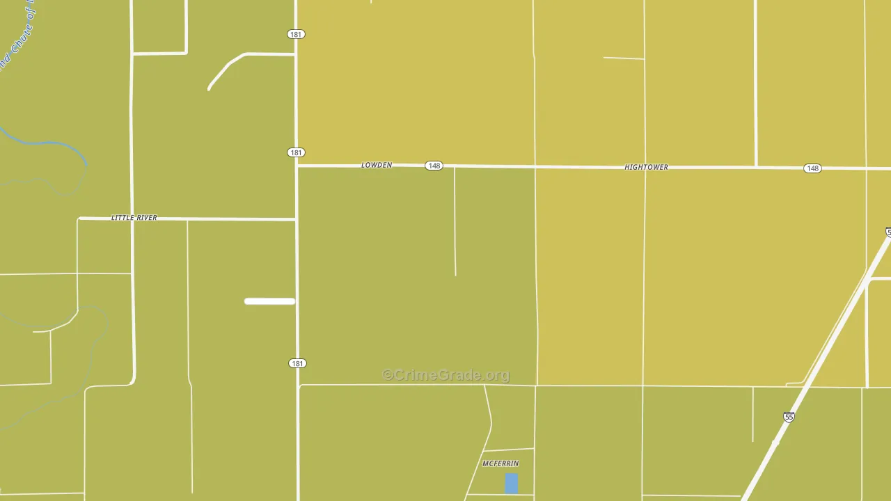 Lowden, AR Map of Robbery Rates