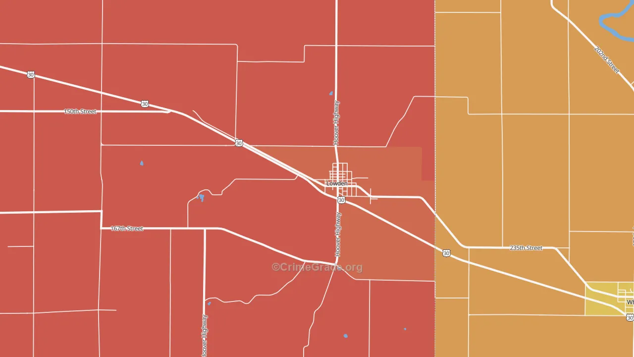 Lowden, IA Map of Robbery Rates