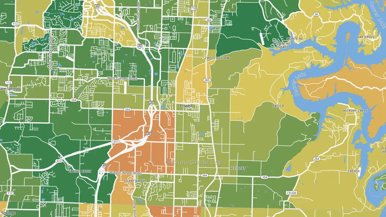 Lowell, AR Map of Robbery Rates