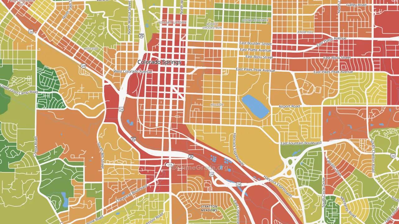 Lowell, Colorado Springs, CO Map of Robbery Rates