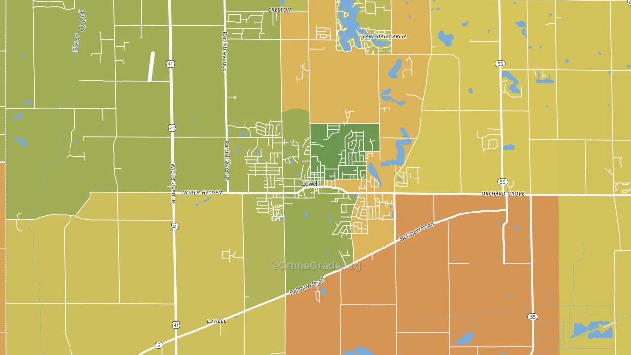 Lowell, IN Map of Robbery Rates