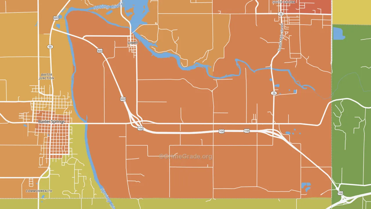 Lowell, KS Map of Robbery Rates
