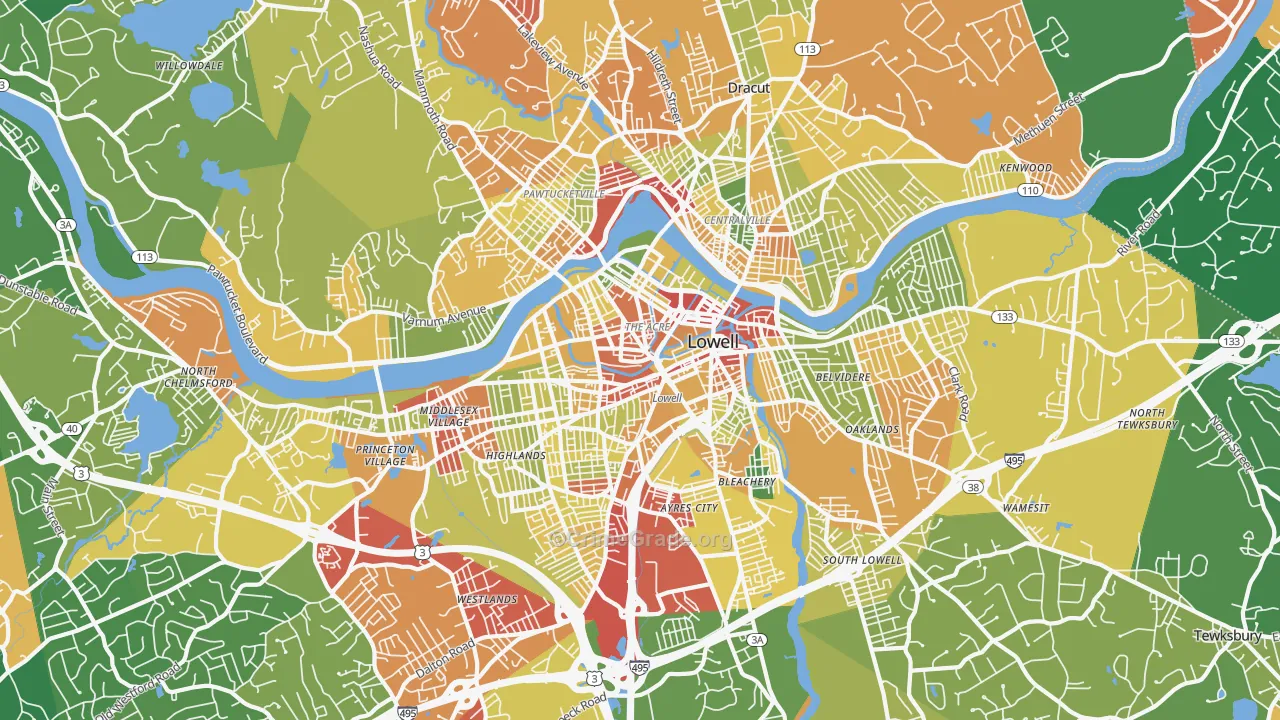Lowell, MA Map of Robbery Rates