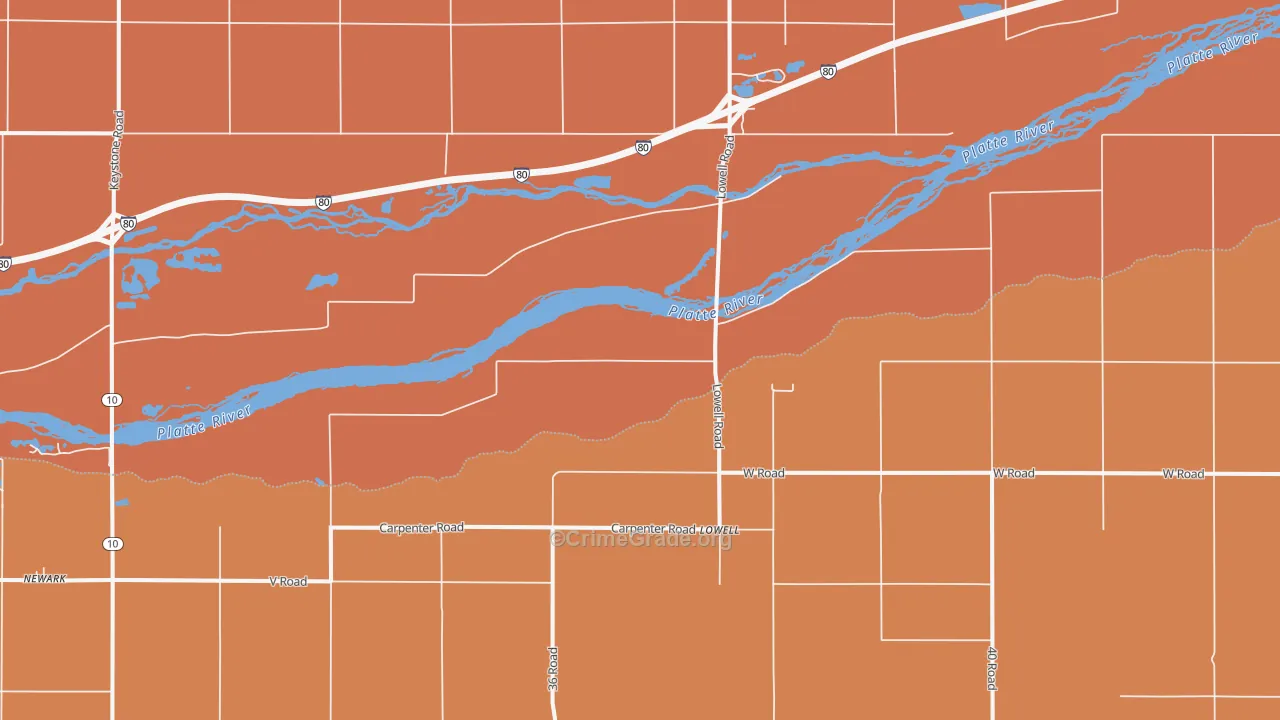 Lowell, NE Map of Robbery Rates