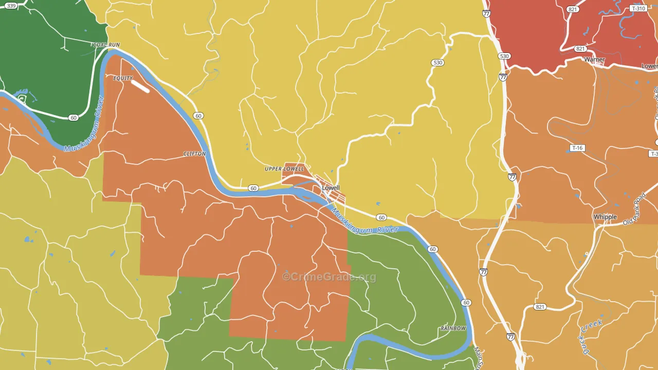 Lowell, OH Map of Robbery Rates