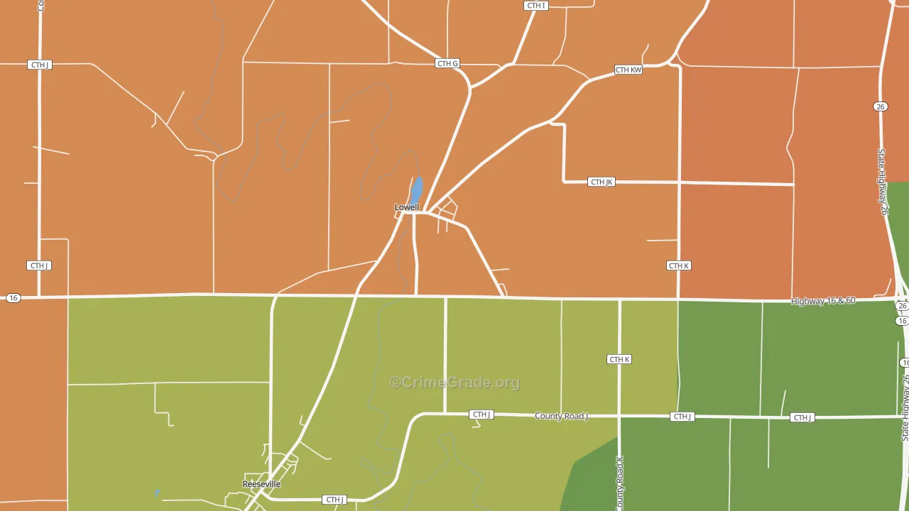 Lowell, WI Map of Robbery Rates