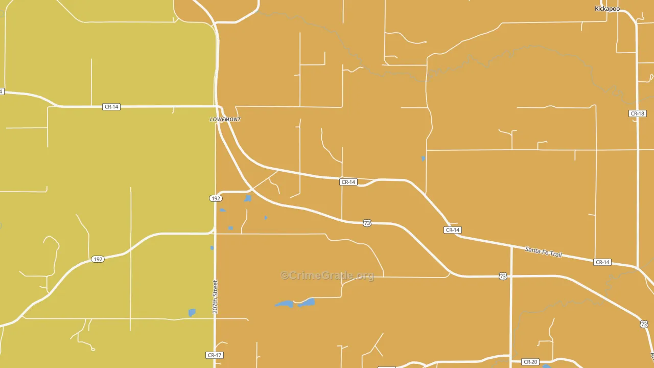 Lowemont, KS Map of Robbery Rates