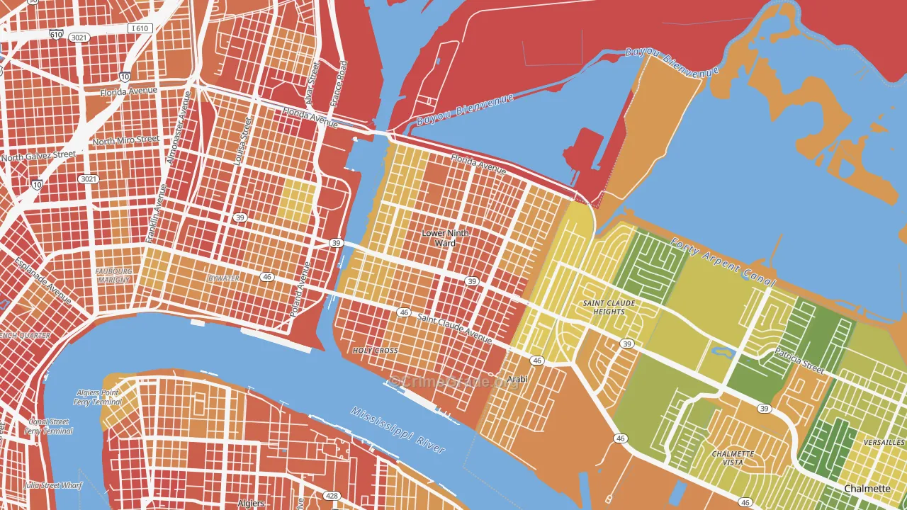 Lower 9th Ward, New Orleans, LA Map of Robbery Rates