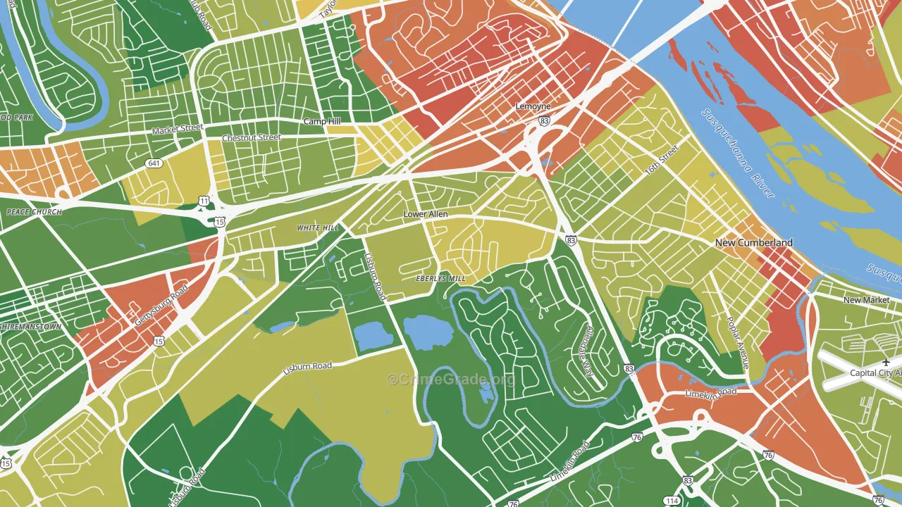 Lower Allen, PA Map of Robbery Rates