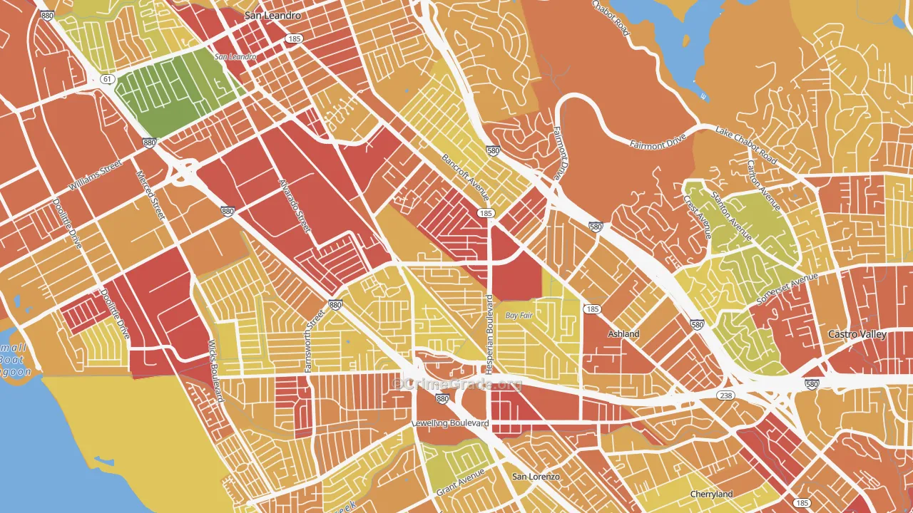 Lower Bal, San Leandro, CA Map of Robbery Rates