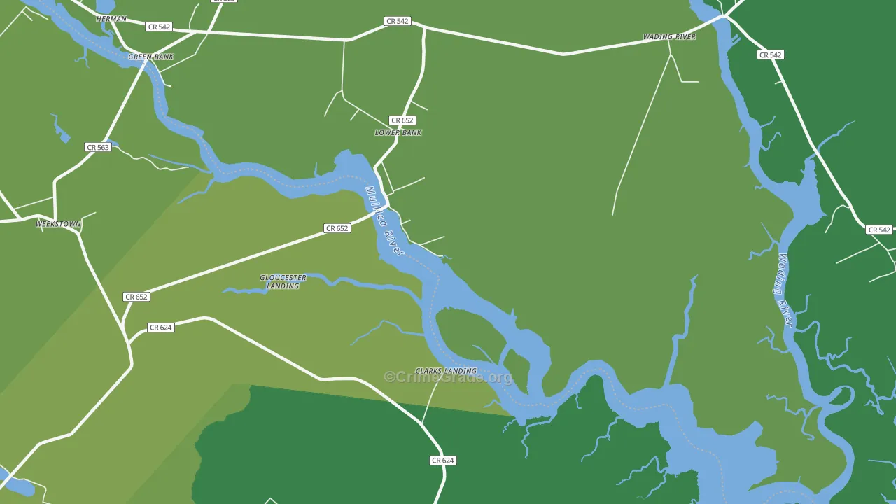Lower Bank, NJ Map of Robbery Rates