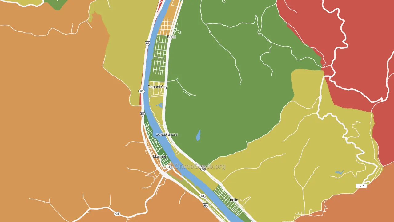Lower Belle, WV Map of Robbery Rates
