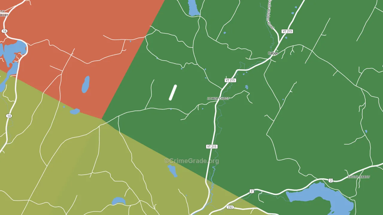 Lower Cabot, VT Map of Robbery Rates